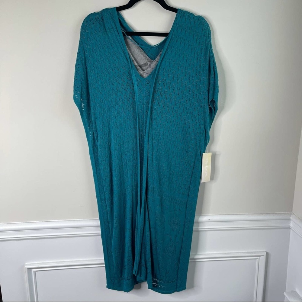 Mikael‎ Aghal blue gray open knit poncho dress